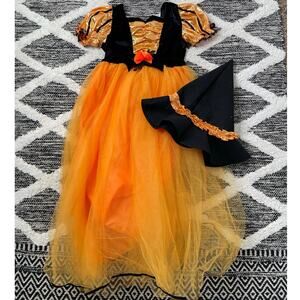 Target Witch Orange and Black Halloween Costume Dress With Hat Size small
